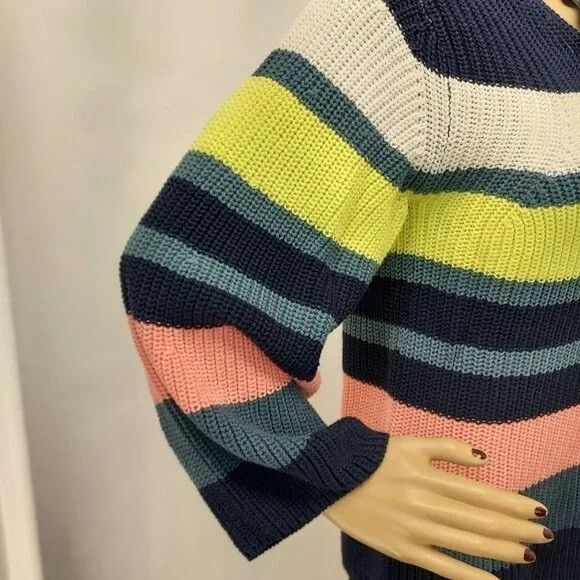 ANN TAYLOR MULTICOLOR STRIPED PREPPY OVERSIZED CLASSIC CHUNKY SWEATER SZ: XL NWT - Picture 5 of 6